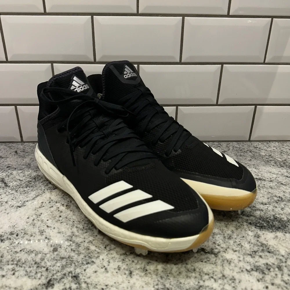 Adidas Mens 12.5 Icon 4 Baseball Cleats Black White CG5157 Boost Metal Spikes